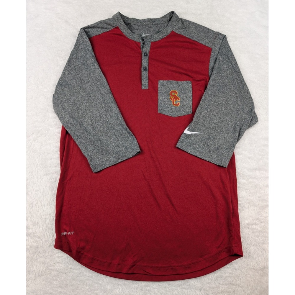 Nike Dri-FIT USC Trojans Henley Men's M Ragland Sleeve University NCAA